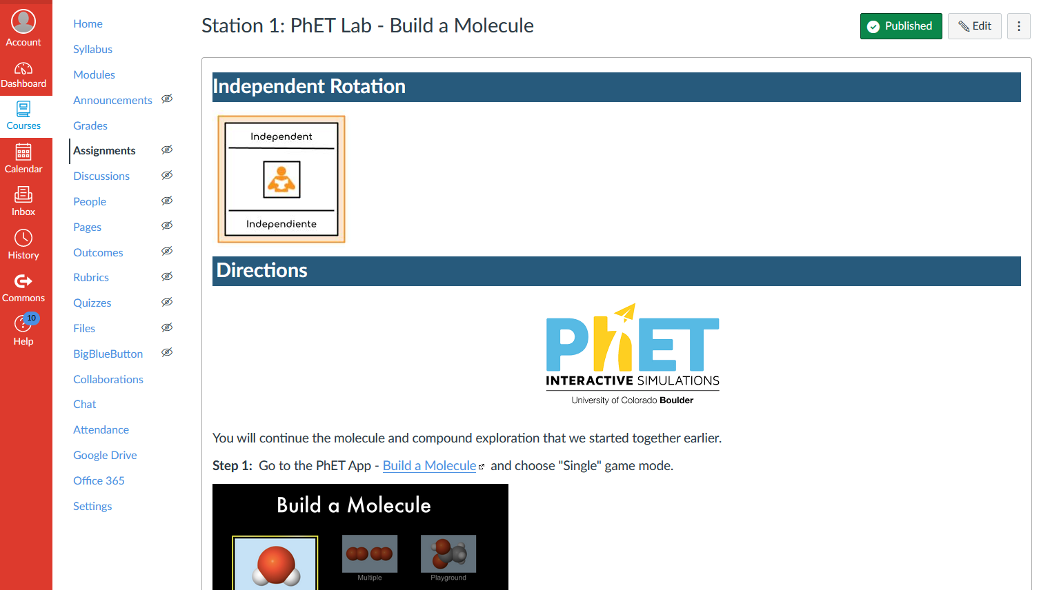 Canvas Science Course